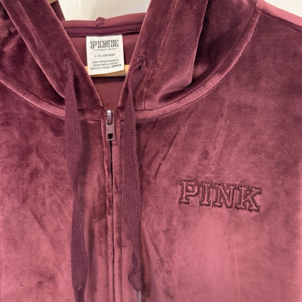 NWOT PINK Victoria's Secret Velour Full Zip Hoodie - Picture 3 of 5